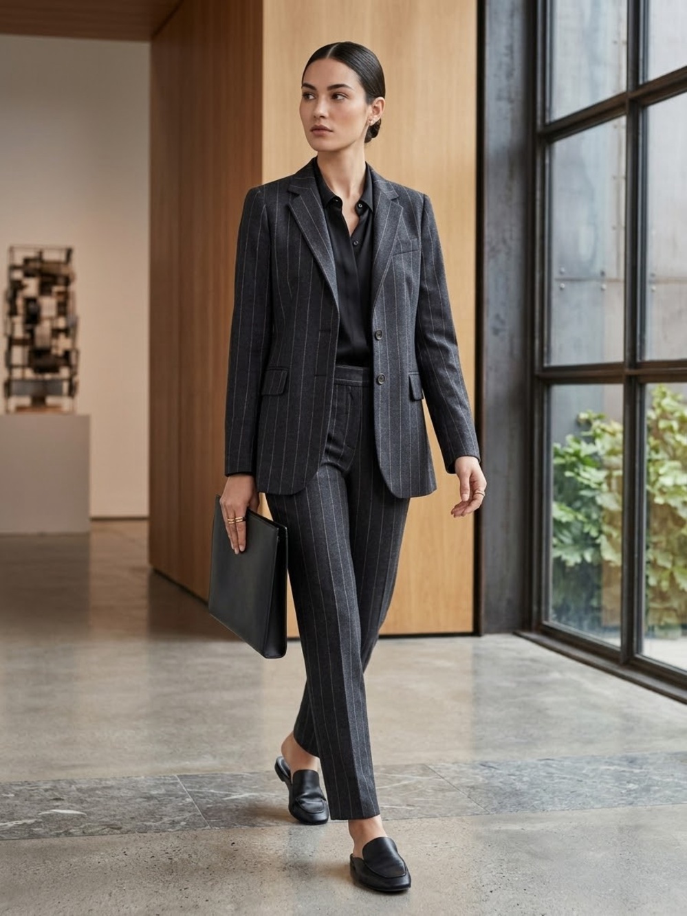 Theory Charcoal Pinstripe Wool Blazer Suit Jacket 2 USA Dark Academia Career